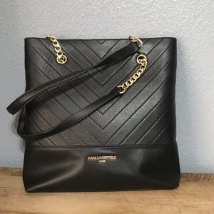 KARL LAGERFELD GIGI CHEVRON STITCHED LEATHER TOTE
